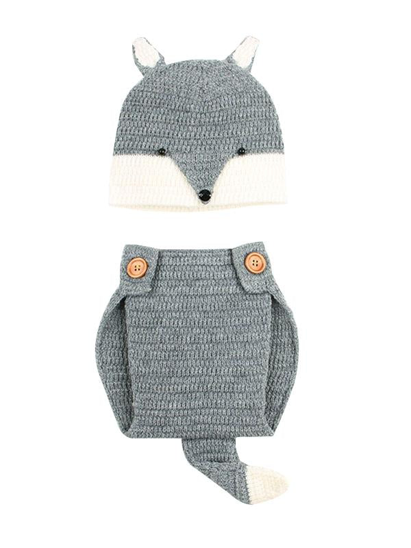 2-piece Cute Fox Pattern Knitted Baby Set Hat + Shorts - dianjiang-