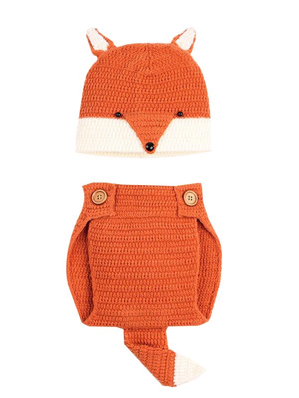 2-piece Cute Fox Pattern Knitted Baby Set Hat + Shorts - dianjiang-