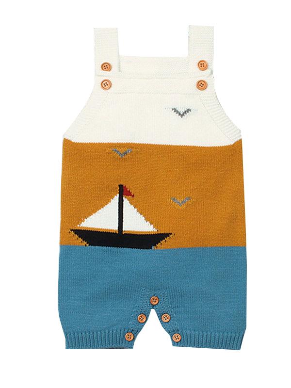 Sailboat Sea Gulls Onesies Knitted Suspender Romper Sleeveless Bodysuit - dianjiang-