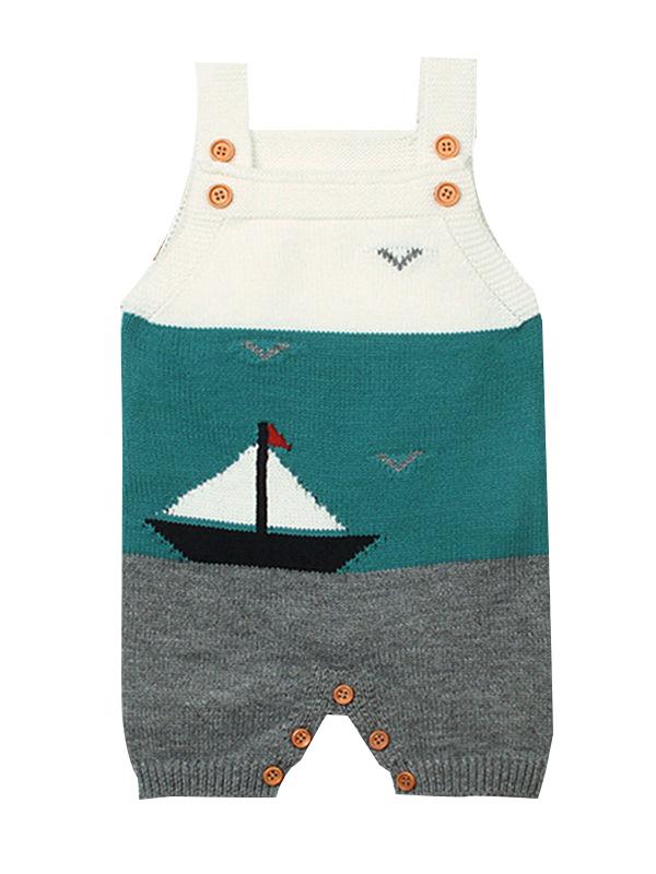 Sailboat Sea Gulls Onesies Knitted Suspender Romper Sleeveless Bodysuit - dianjiang-