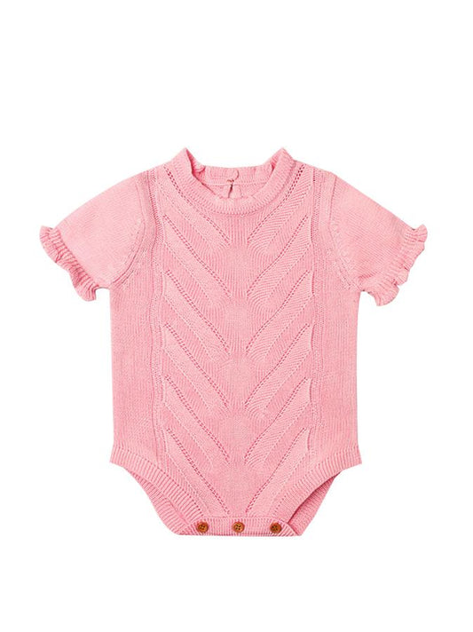 Short Sleeves Bodysuit Solid Color Baby Girls Onesies - dianjiang-