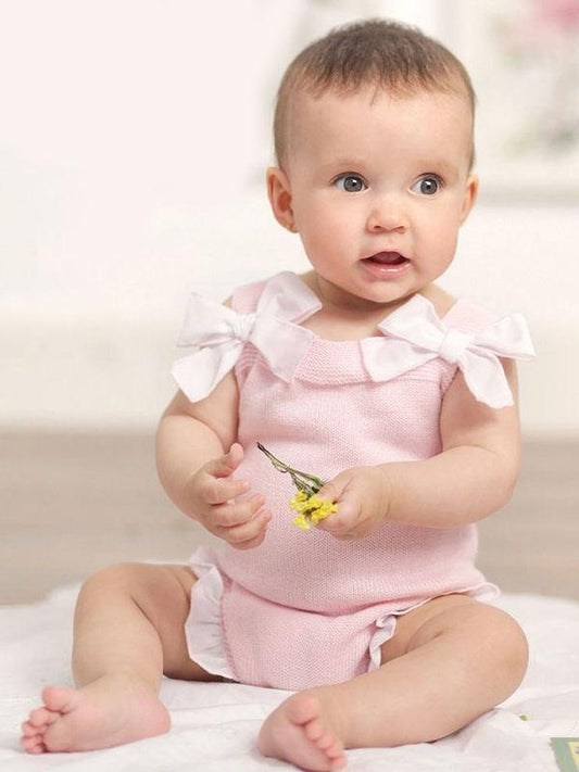 Lacework Bowknot Bodysuit Strapped Baby Onesies - dianjiang-