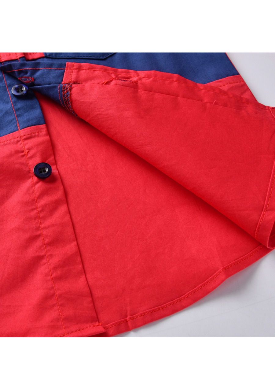 Stylish 2-Piece Big Boys Red and Blue Shirt and Suspender Straps Elastic Waist Pants Set - dianjiang-