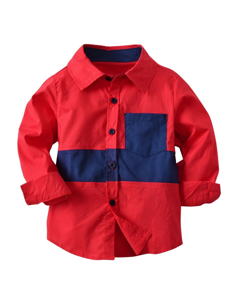 Stylish 2-Piece Big Boys Red and Blue Shirt and Suspender Straps Elastic Waist Pants Set - dianjiang-