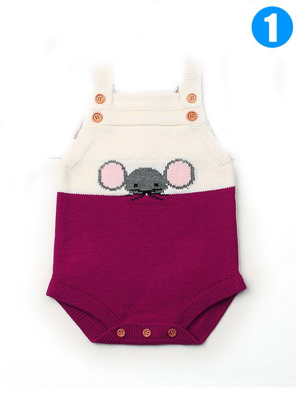 Little Mouse Baby Romper Splicing Knitted Strapped Bodysuit - dianjiang-