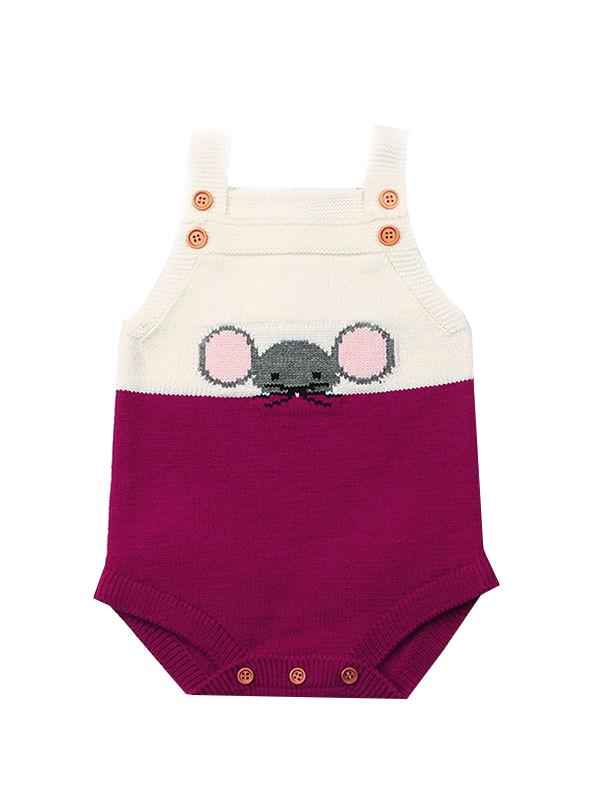 Little Mouse Baby Romper Splicing Knitted Strapped Bodysuit - dianjiang-