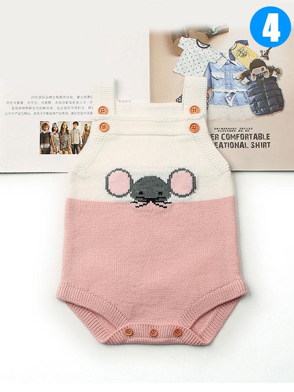 Little Mouse Baby Romper Splicing Knitted Strapped Bodysuit - dianjiang-