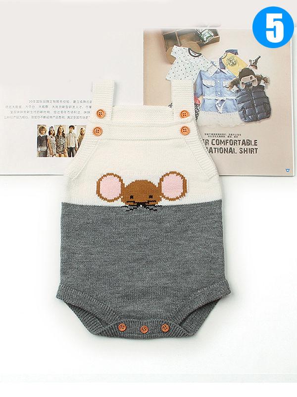 Little Mouse Baby Romper Splicing Knitted Strapped Bodysuit - dianjiang-