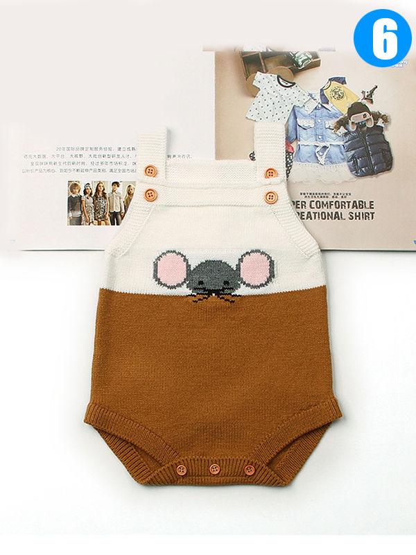 Little Mouse Baby Romper Splicing Knitted Strapped Bodysuit - dianjiang-