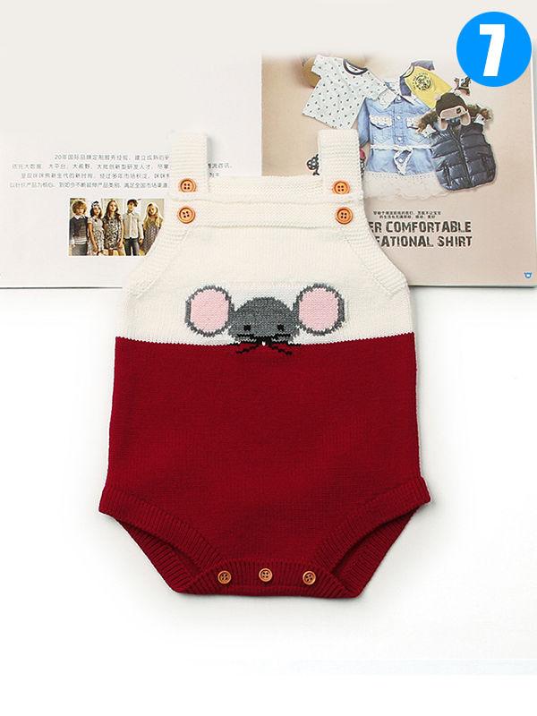 Little Mouse Baby Romper Splicing Knitted Strapped Bodysuit - dianjiang-