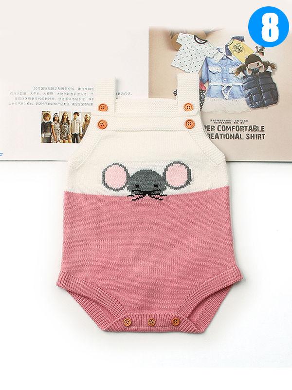 Little Mouse Baby Romper Splicing Knitted Strapped Bodysuit - dianjiang-