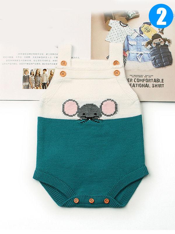 Little Mouse Baby Romper Splicing Knitted Strapped Bodysuit - dianjiang-