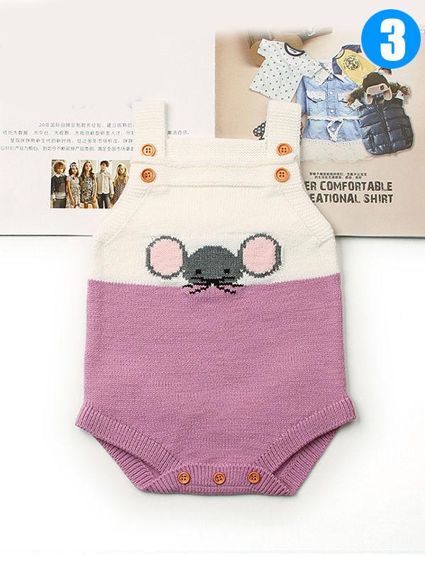 Little Mouse Baby Romper Splicing Knitted Strapped Bodysuit - dianjiang-