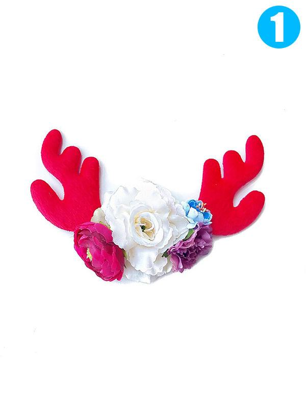 Christmas Elk Horn Artificial Flower Headband Nylon Hairband Hair Clasp - dianjiang-