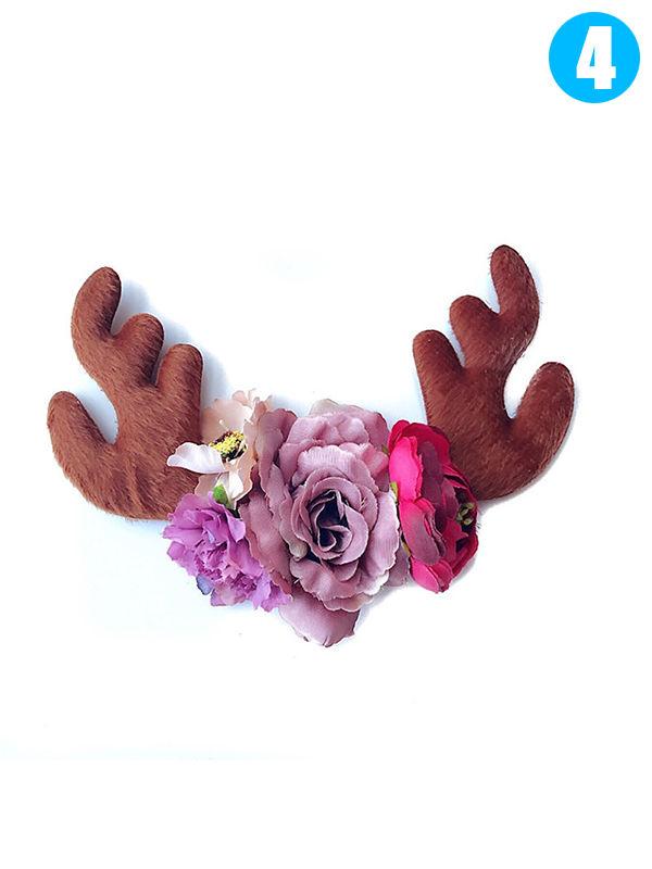 Christmas Elk Horn Artificial Flower Headband Nylon Hairband Hair Clasp - dianjiang-