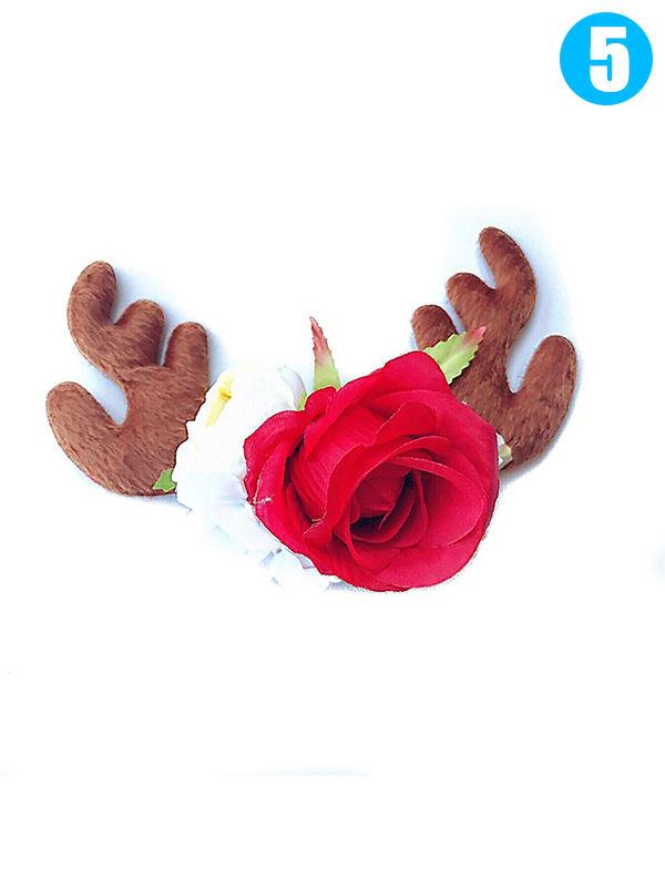 Christmas Elk Horn Artificial Flower Headband Nylon Hairband Hair Clasp - dianjiang-