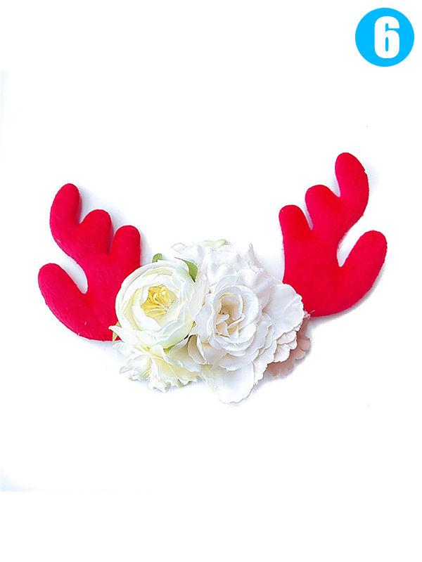 Christmas Elk Horn Artificial Flower Headband Nylon Hairband Hair Clasp - dianjiang-