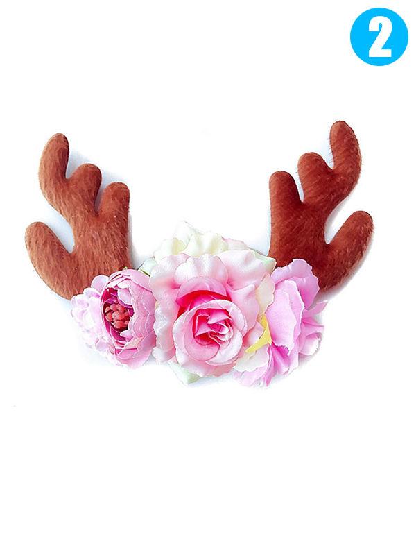 Christmas Elk Horn Artificial Flower Headband Nylon Hairband Hair Clasp - dianjiang-