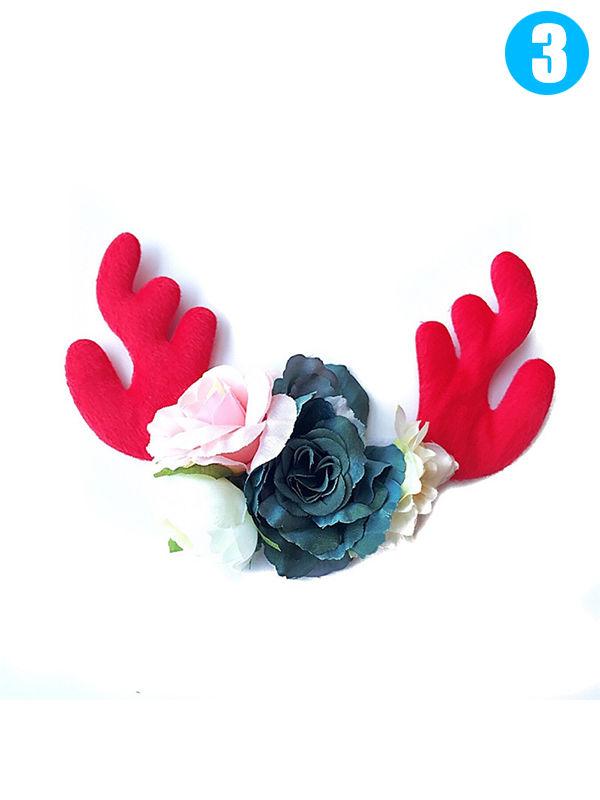 Christmas Elk Horn Artificial Flower Headband Nylon Hairband Hair Clasp - dianjiang-