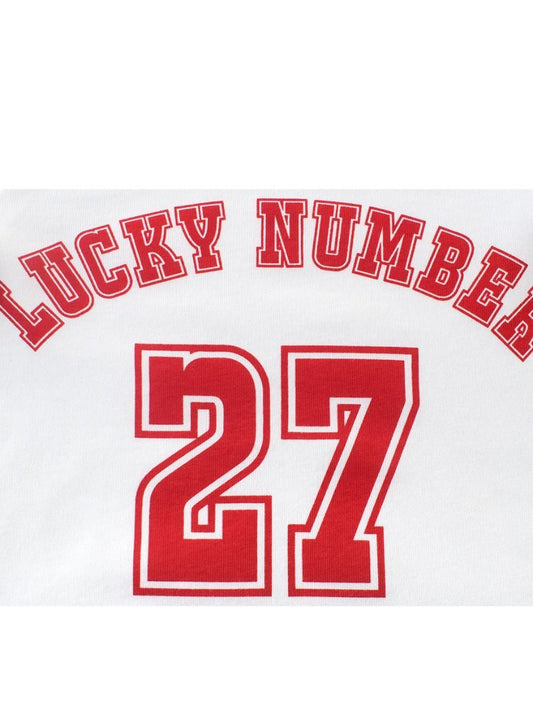 Lucky Number 27 Print Cotton Striped T-Shirt Top Long Sleeve Sweatshirt - dianjiang-