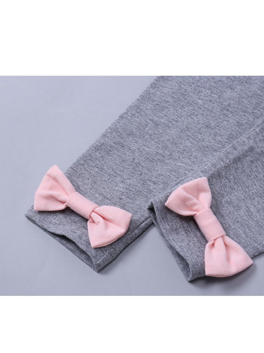 Baby Clothes Outfit Set Pink Camera Print Ruffled Dress and Bow Grey Leggings Pants - dianjiang-