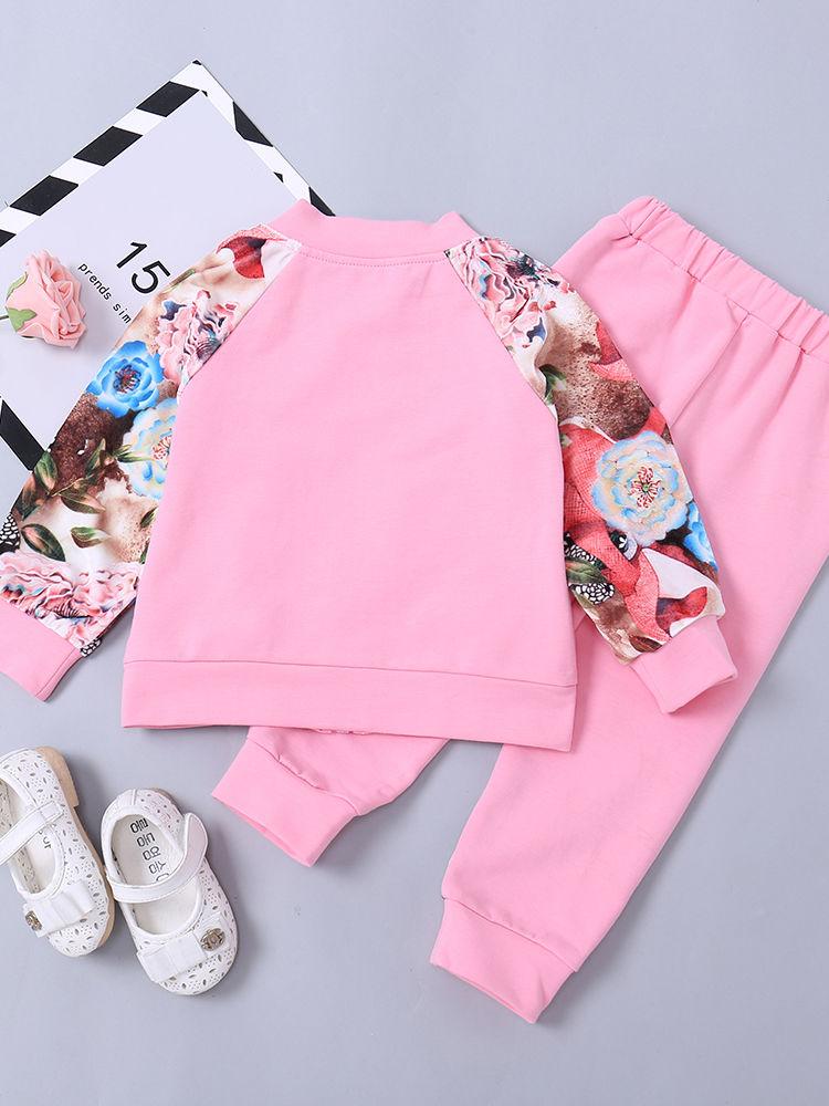 Winter Sportswear Outfit Set Long Sleeve Floral Jacket Top and Elastic Waist Long Pants - dianjiang-