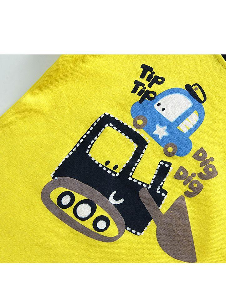 2-Piece Outfit Cartoon Excavator Car Print Set Color Block Pullover Top W Leggings Baby Kids Sleepwear - dianjiang-