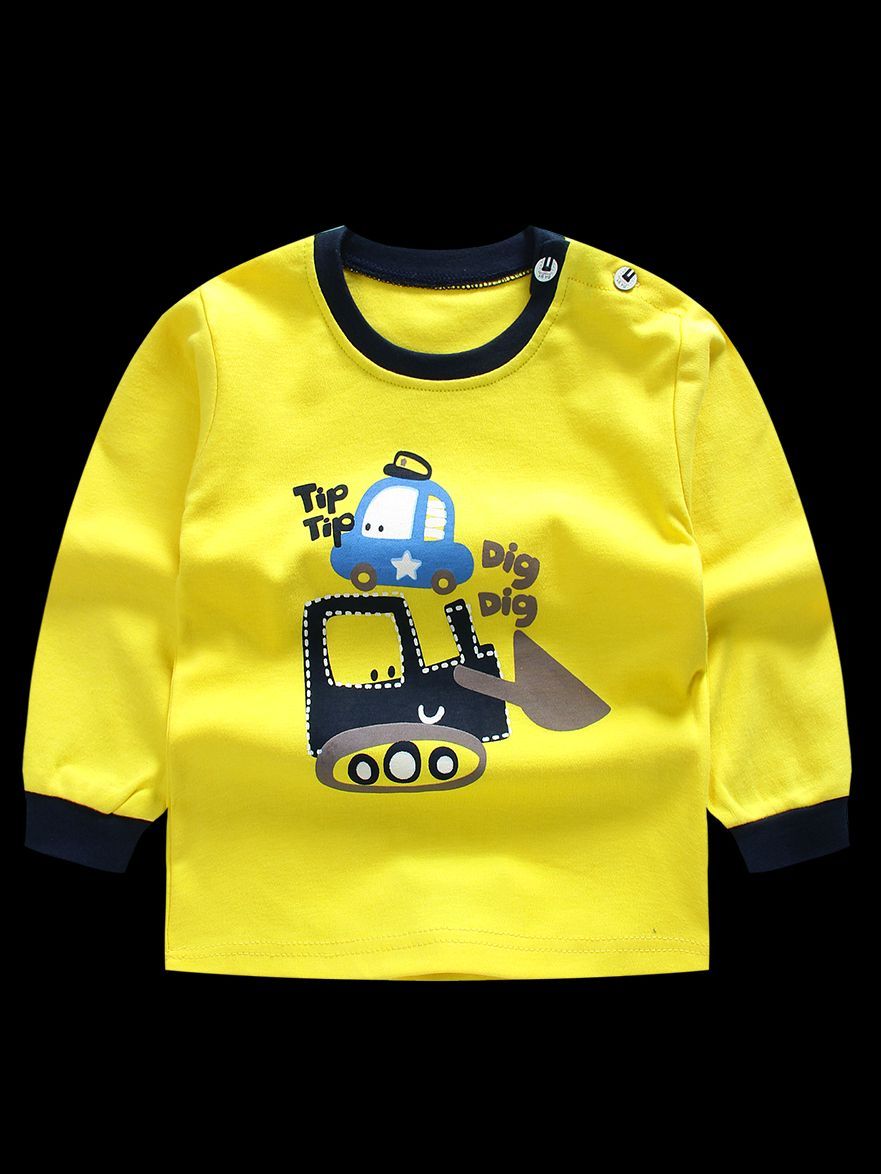 2-Piece Outfit Cartoon Excavator Car Print Set Color Block Pullover Top W Leggings Baby Kids Sleepwear - dianjiang-