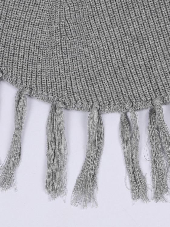 Stylish Winter Tassels Knitted Poncho Cape Apricot/Grey - dianjiang-