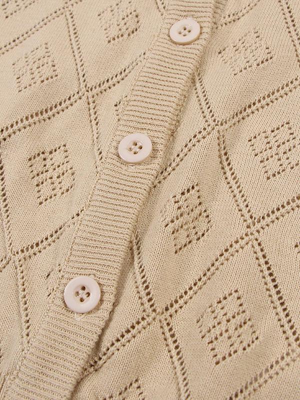 Baby Toddler Unisex Sweater Pierced Grid Cotton Knitted Cardigan - dianjiang-