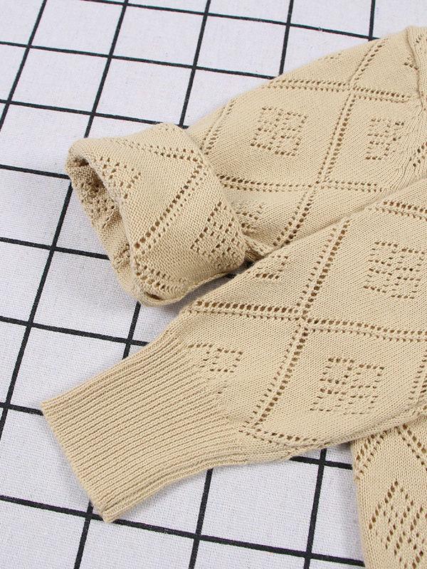 Baby Toddler Unisex Sweater Pierced Grid Cotton Knitted Cardigan - dianjiang-