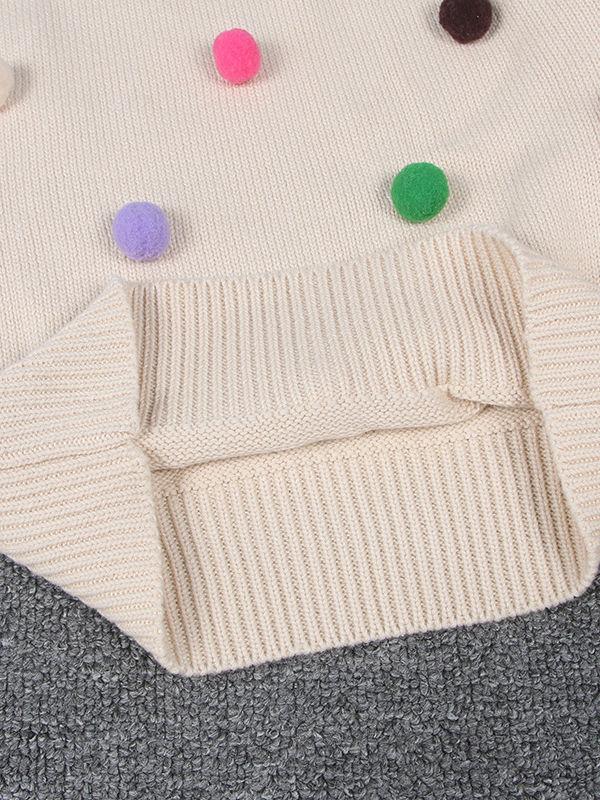 Cute Colorful Jumper Ball Trimmed Knitted Cotton Sweater Children Winter Clothes - dianjiang-