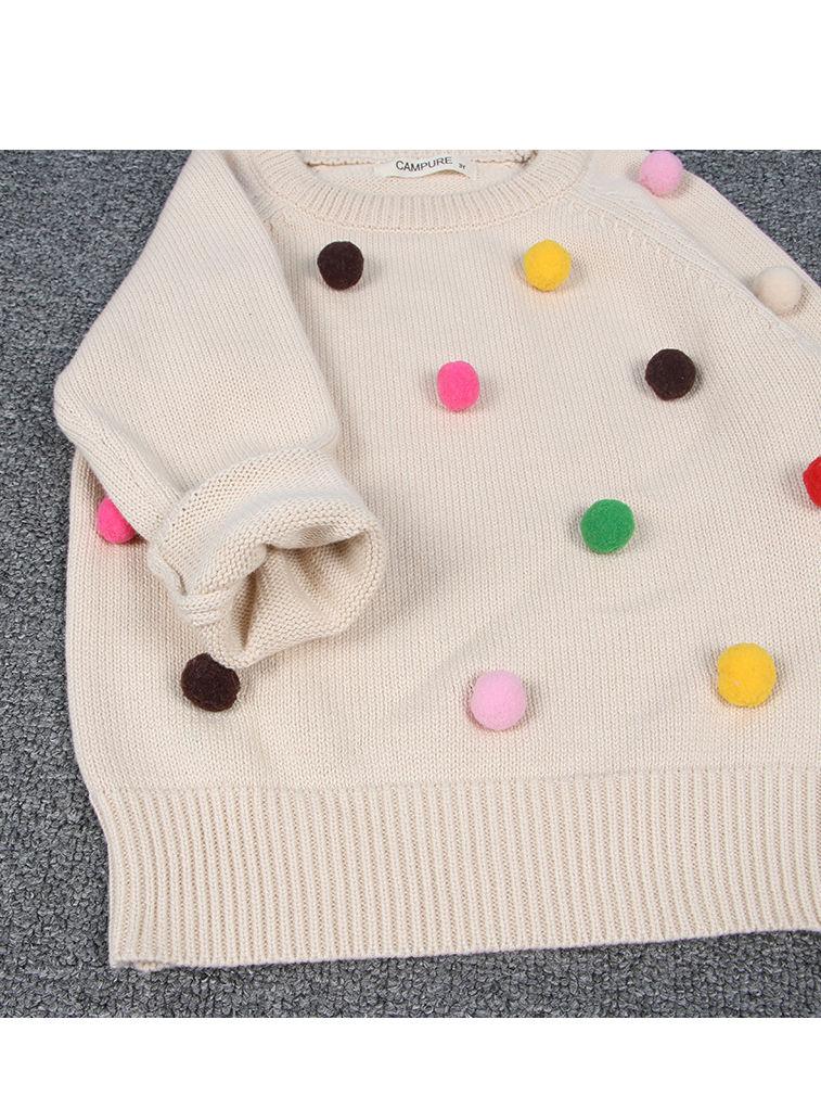 Cute Colorful Jumper Ball Trimmed Knitted Cotton Sweater Children Winter Clothes - dianjiang-