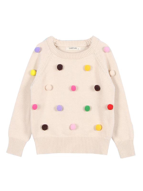 Cute Colorful Jumper Ball Trimmed Knitted Cotton Sweater Children Winter Clothes - dianjiang-