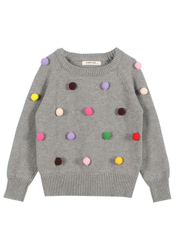 Cute Colorful Jumper Ball Trimmed Knitted Cotton Sweater Children Winter Clothes - dianjiang-