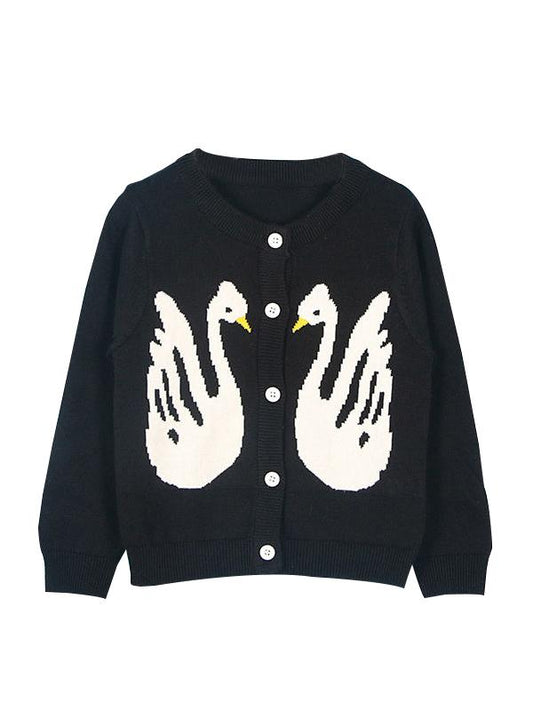 Winter Baby Toddler Sweater Swan Pattern Knitted Cardigan Crochet Clothes - dianjiang-