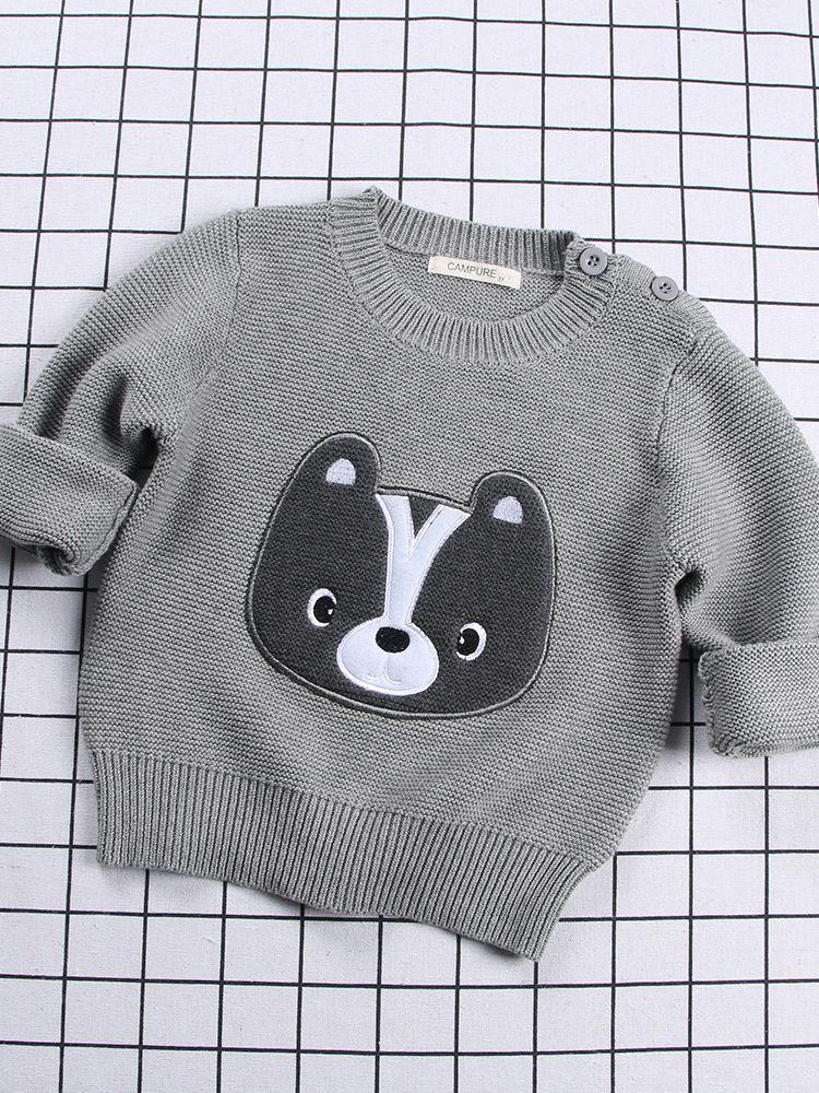 Winter Cute Sweater Bear Lion Embroidery Pattern Jumper Classic Crew Neck Knitwear - dianjiang-