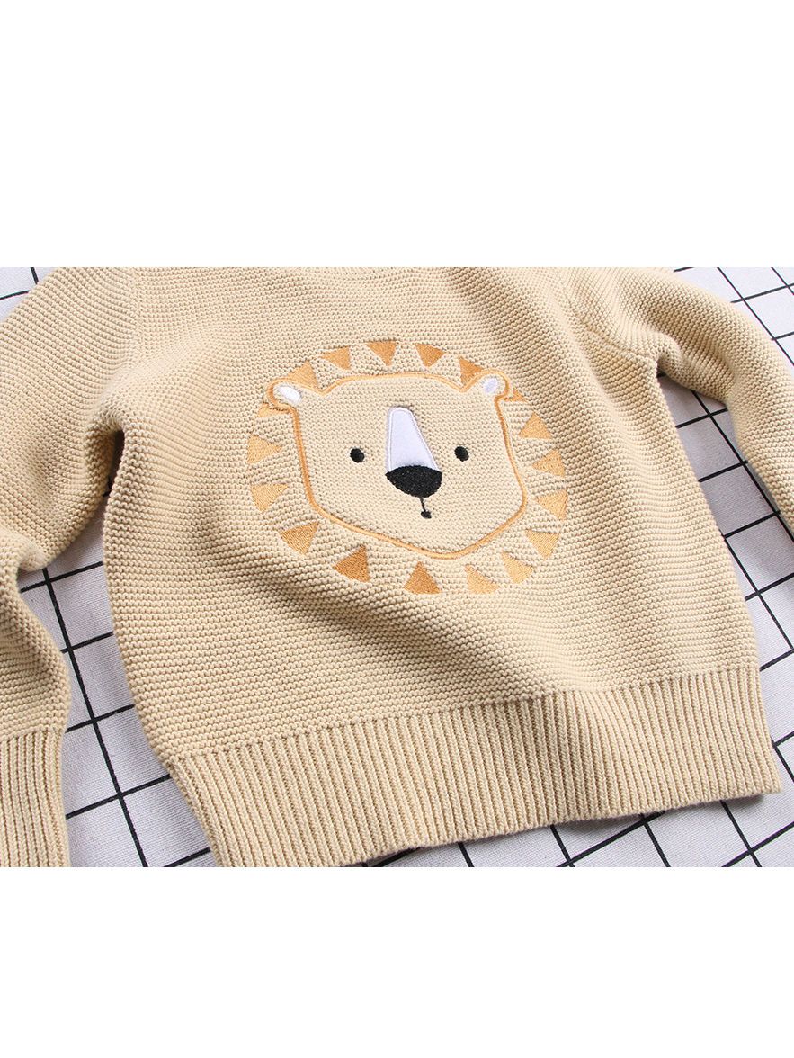 Winter Cute Sweater Bear Lion Embroidery Pattern Jumper Classic Crew Neck Knitwear - dianjiang-