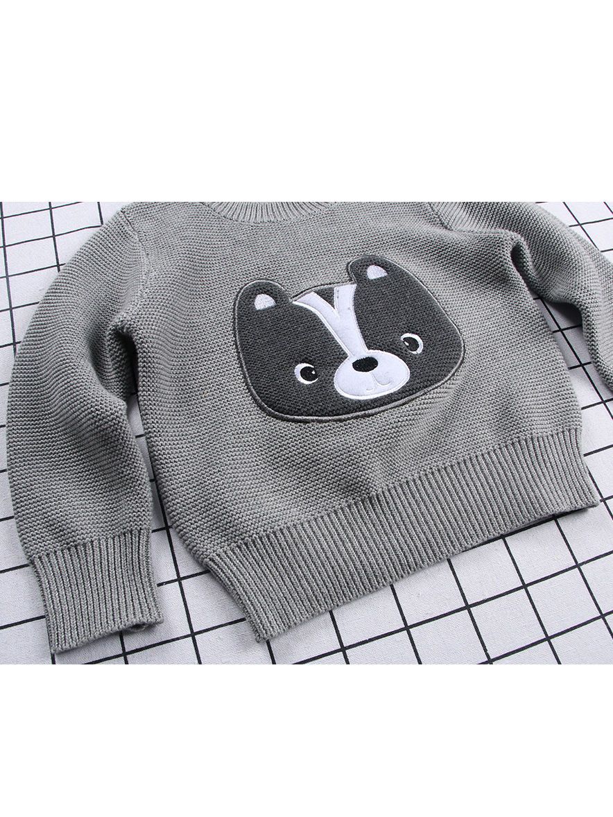 Winter Cute Sweater Bear Lion Embroidery Pattern Jumper Classic Crew Neck Knitwear - dianjiang-