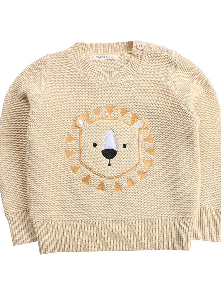 Winter Cute Sweater Bear Lion Embroidery Pattern Jumper Classic Crew Neck Knitwear - dianjiang-