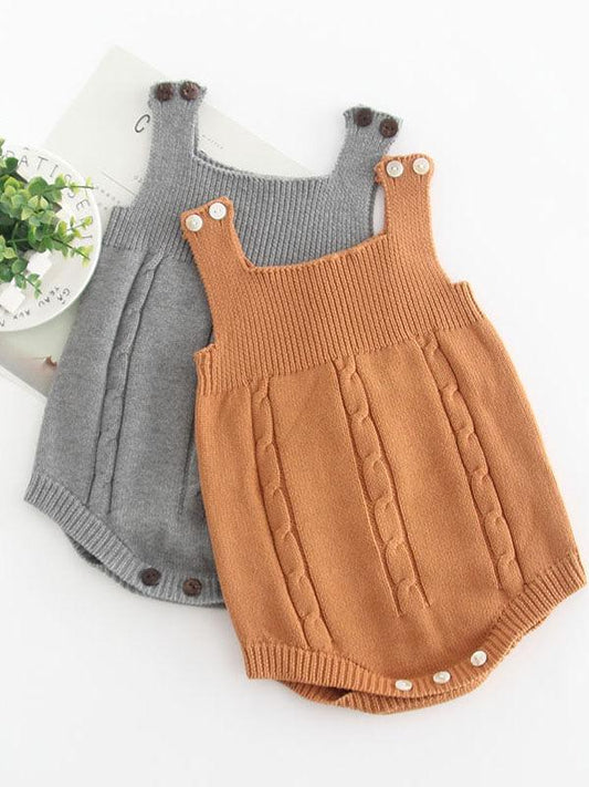 Solid Color Cotton Baby Onesie Sleeveless Suspender Knitwear - dianjiang-