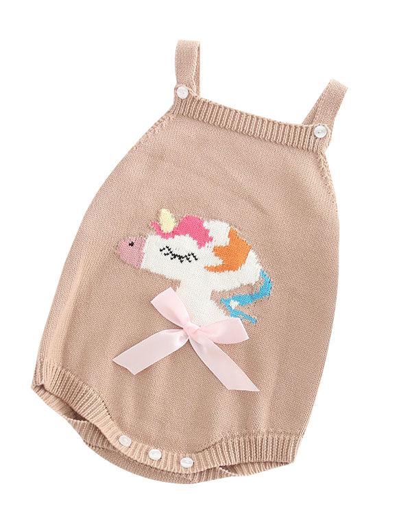 Unicorn Bow Cotton Onesie Suspender Knitwear Baby Boy Girl Crochet Romper - dianjiang-