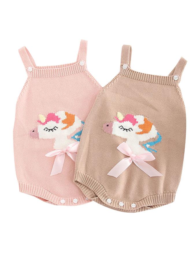 Unicorn Bow Cotton Onesie Suspender Knitwear Baby Boy Girl Crochet Romper - dianjiang-