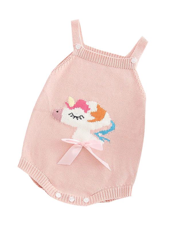 Unicorn Bow Cotton Onesie Suspender Knitwear Baby Boy Girl Crochet Romper - dianjiang-