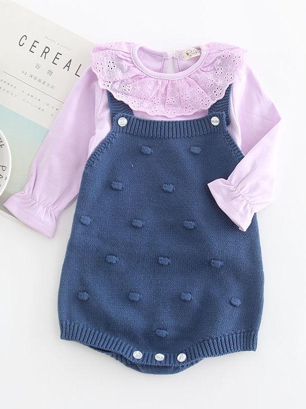 Knitted Suspender Bodysuit Crochet Cotton Onesies - dianjiang-