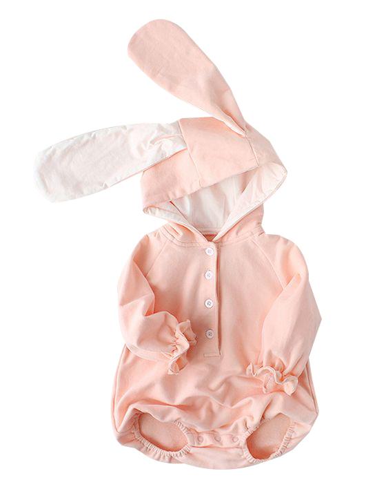 Cute Bunny Big Ear Baby Cotton Onesie W/Buttons Long Sleeve Jumpsuit Thanksgiving Costume - dianjiang-