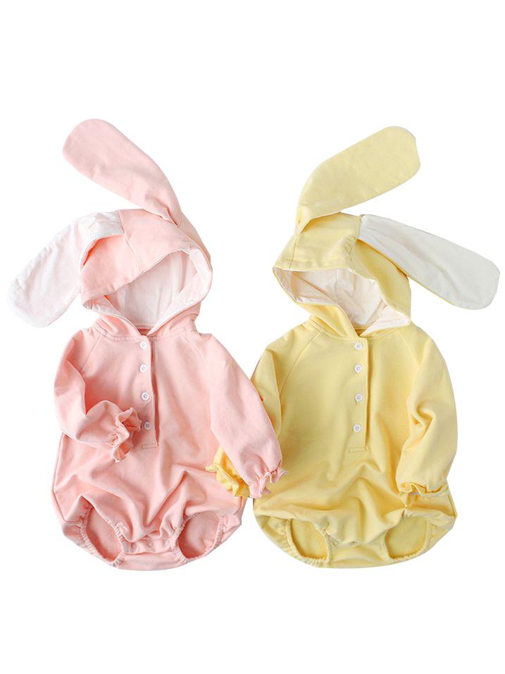 Cute Bunny Big Ear Baby Cotton Onesie W/Buttons Long Sleeve Jumpsuit Thanksgiving Costume - dianjiang-