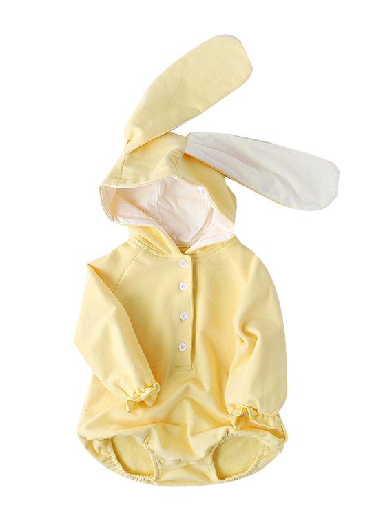 Cute Bunny Big Ear Baby Cotton Onesie W/Buttons Long Sleeve Jumpsuit Thanksgiving Costume - dianjiang-