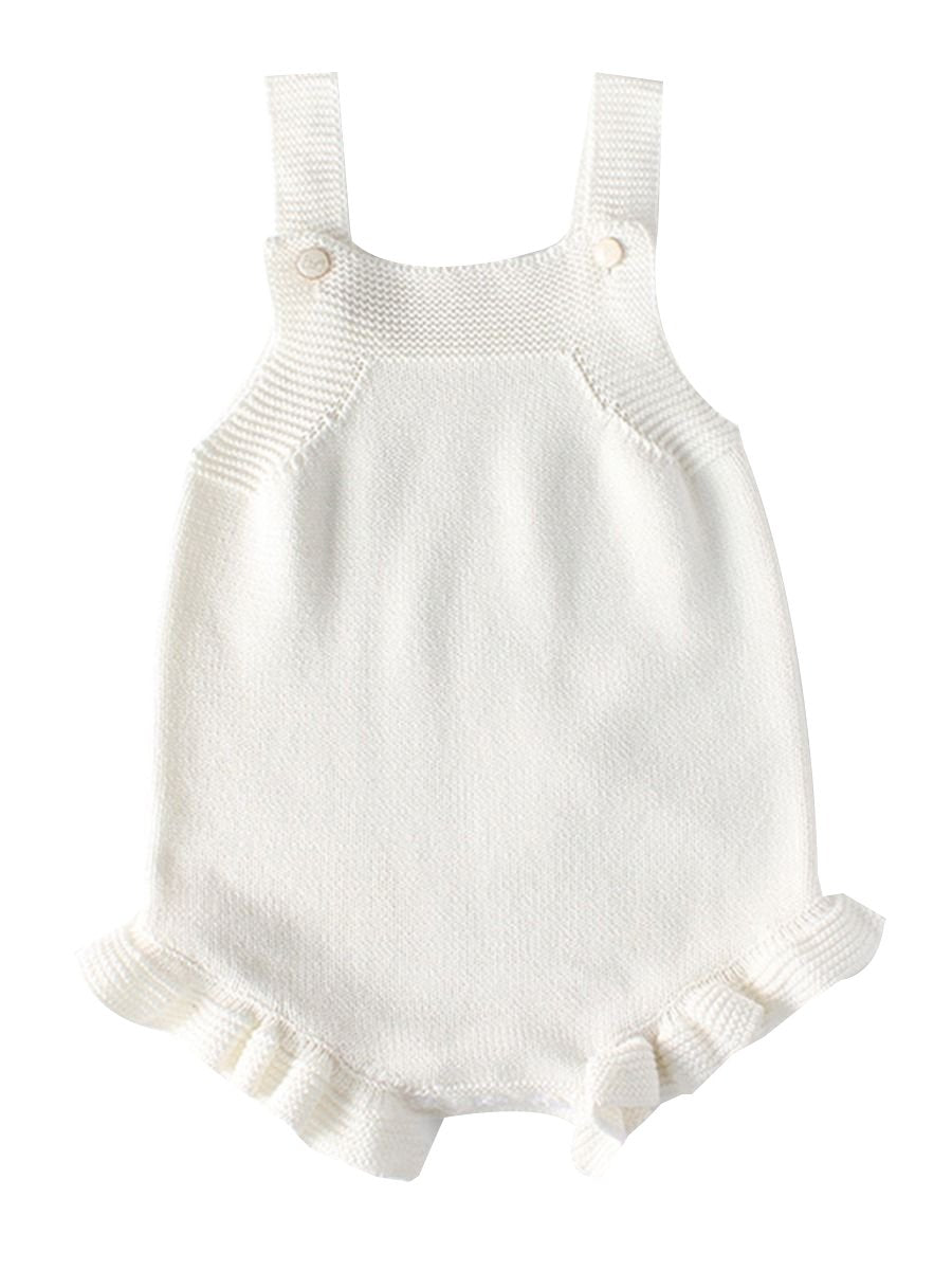 Comfortable White Crochet Cotton Jumpsuit Baby Sleeveless Suspender Knitted Romper - dianjiang-