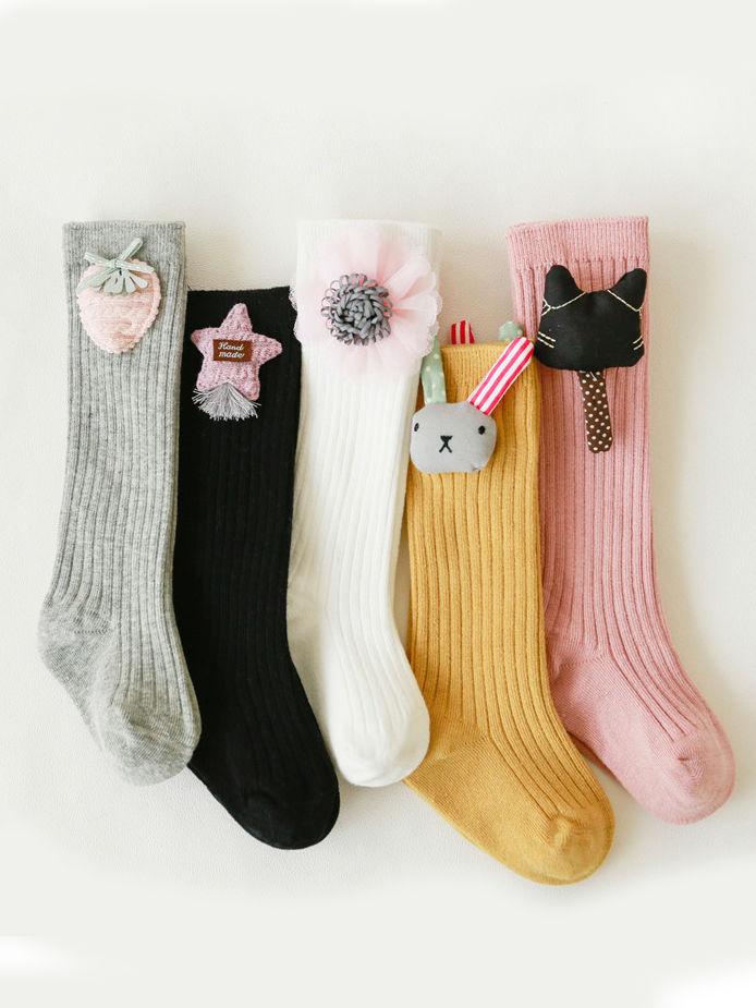 Cute Rabbit/Cat/Strawberry/Flower/Star Trimmed Knee High Warmer Socks Long Stockings - dianjiang-